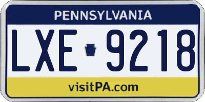 PA license plate LXE9218