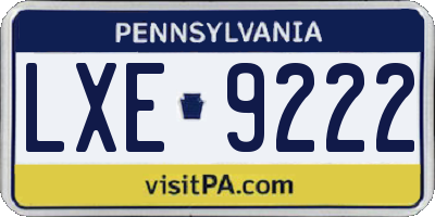 PA license plate LXE9222