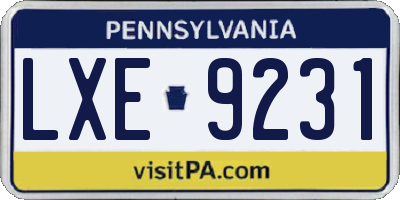 PA license plate LXE9231