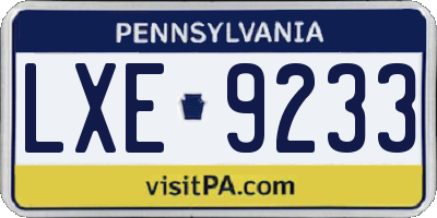 PA license plate LXE9233