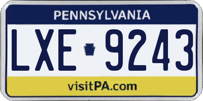 PA license plate LXE9243