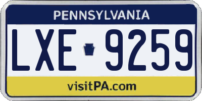 PA license plate LXE9259