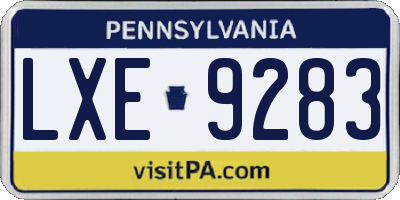 PA license plate LXE9283