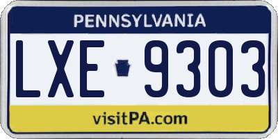 PA license plate LXE9303