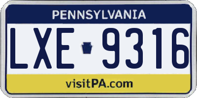 PA license plate LXE9316