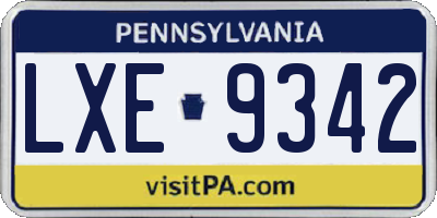 PA license plate LXE9342