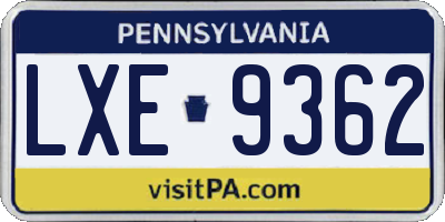 PA license plate LXE9362