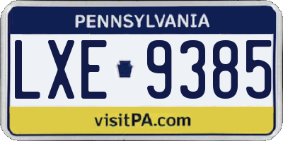 PA license plate LXE9385