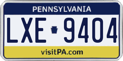 PA license plate LXE9404