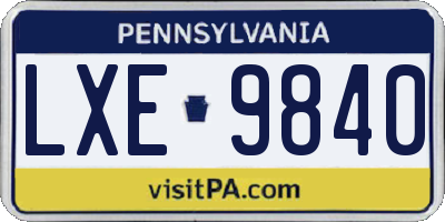 PA license plate LXE9840