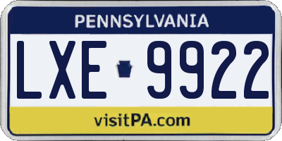 PA license plate LXE9922