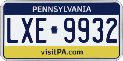 PA license plate LXE9932