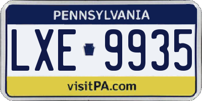 PA license plate LXE9935
