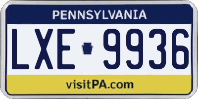 PA license plate LXE9936