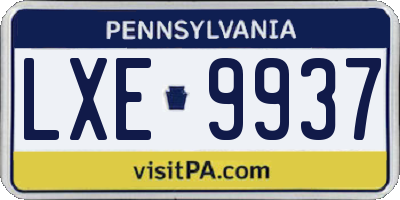 PA license plate LXE9937