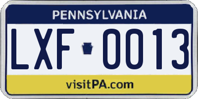 PA license plate LXF0013
