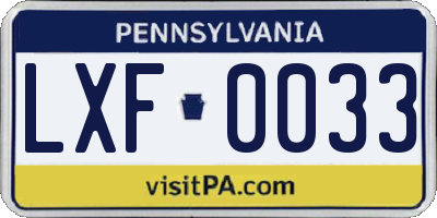 PA license plate LXF0033