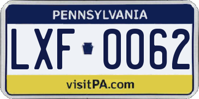PA license plate LXF0062