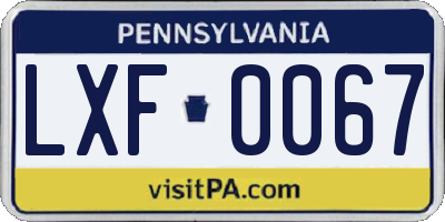 PA license plate LXF0067