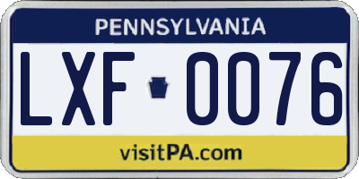 PA license plate LXF0076