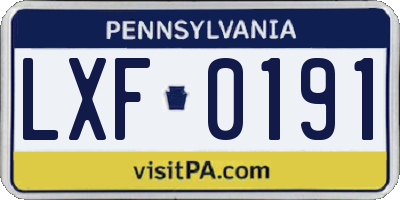 PA license plate LXF0191