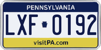 PA license plate LXF0192