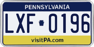 PA license plate LXF0196