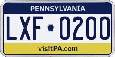PA license plate LXF0200