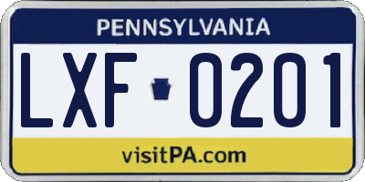 PA license plate LXF0201