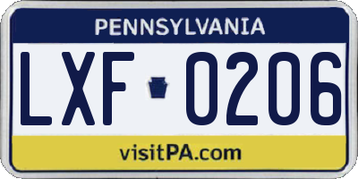 PA license plate LXF0206