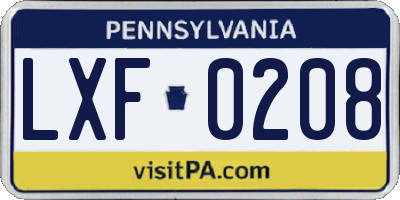 PA license plate LXF0208