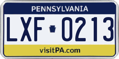PA license plate LXF0213
