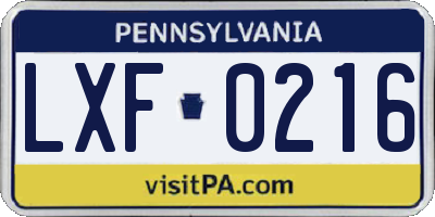 PA license plate LXF0216