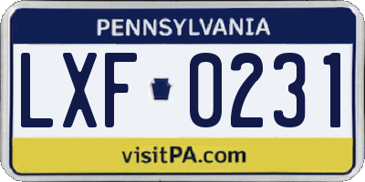 PA license plate LXF0231