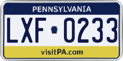 PA license plate LXF0233