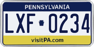 PA license plate LXF0234