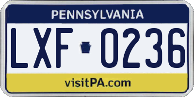 PA license plate LXF0236