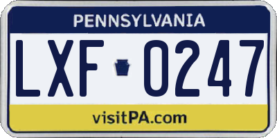 PA license plate LXF0247