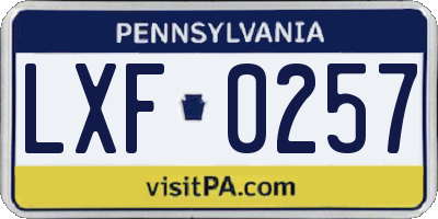 PA license plate LXF0257