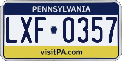 PA license plate LXF0357
