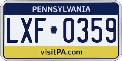 PA license plate LXF0359