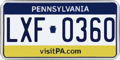PA license plate LXF0360