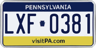 PA license plate LXF0381
