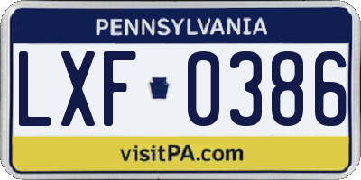 PA license plate LXF0386