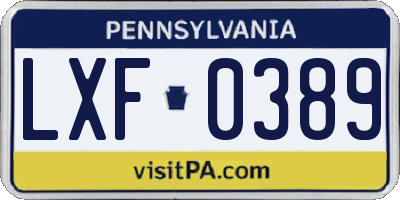 PA license plate LXF0389