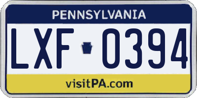 PA license plate LXF0394