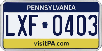 PA license plate LXF0403