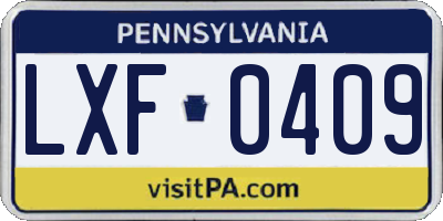 PA license plate LXF0409