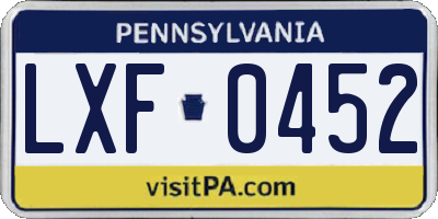 PA license plate LXF0452