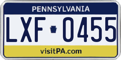 PA license plate LXF0455